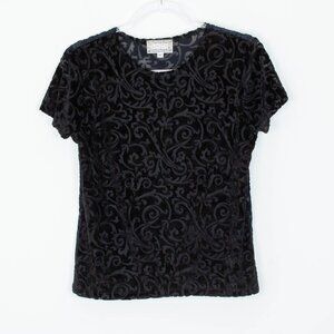 Vintage Ninety Womens Velvet Burnout Crewneck Top Size M Black Whimsigoth Witchy